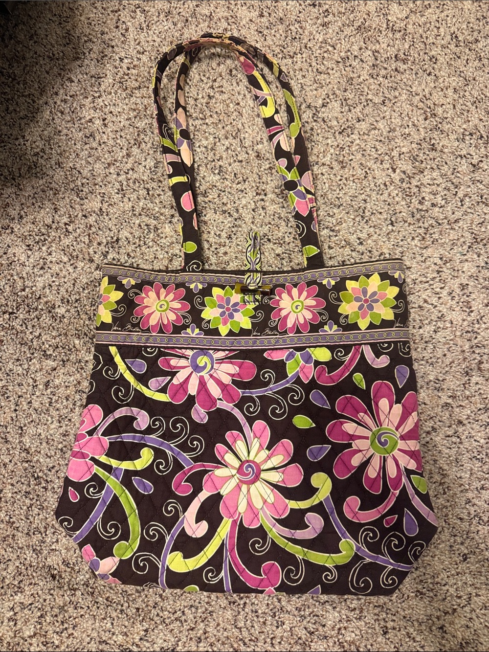 Vera Bradley Brown Tote with Pink & Green Floral Quilt